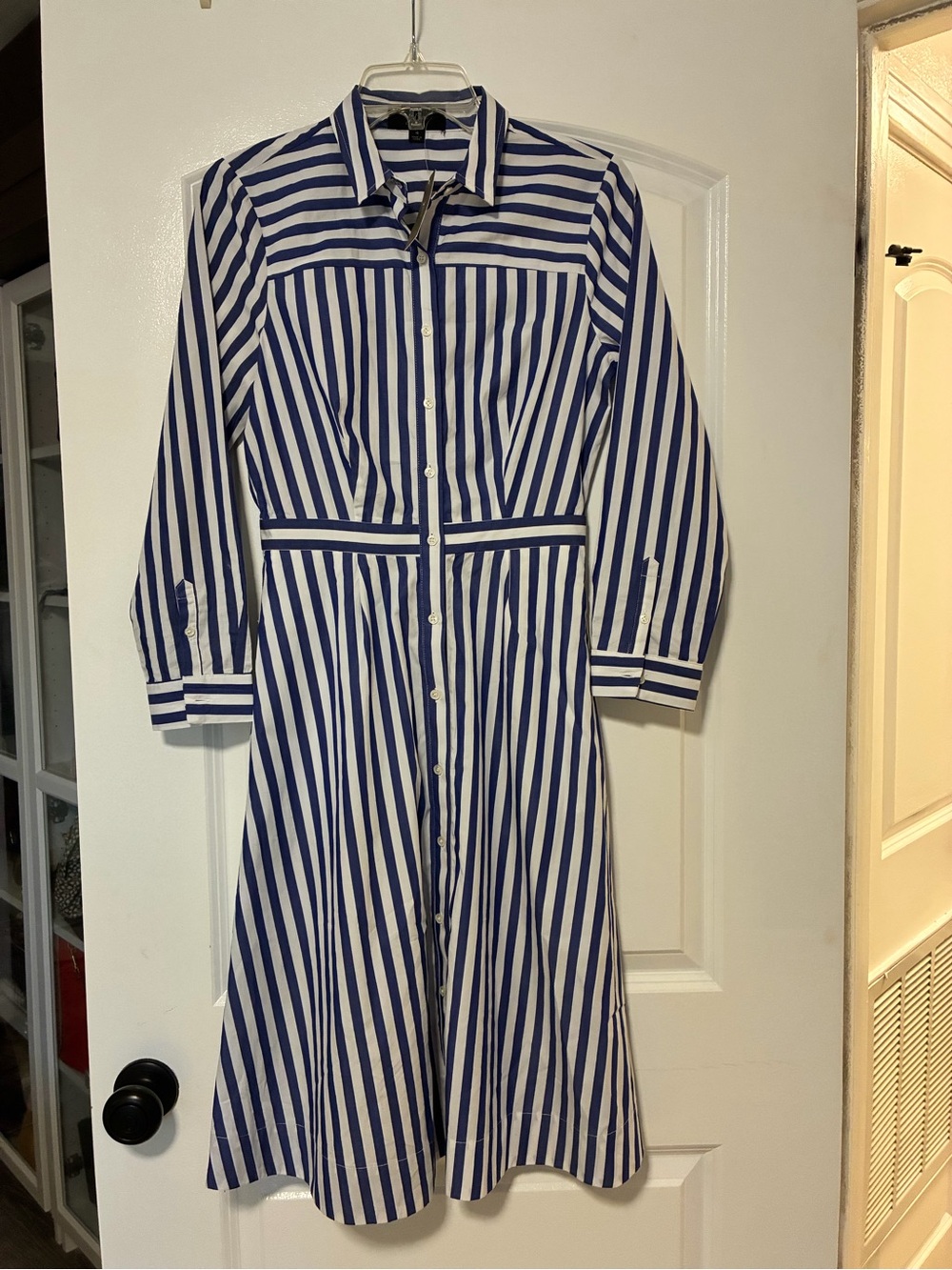 NEW J.Crew Women’s 4 Blue White Stripe Collar Shirt Dress Long Sleeve